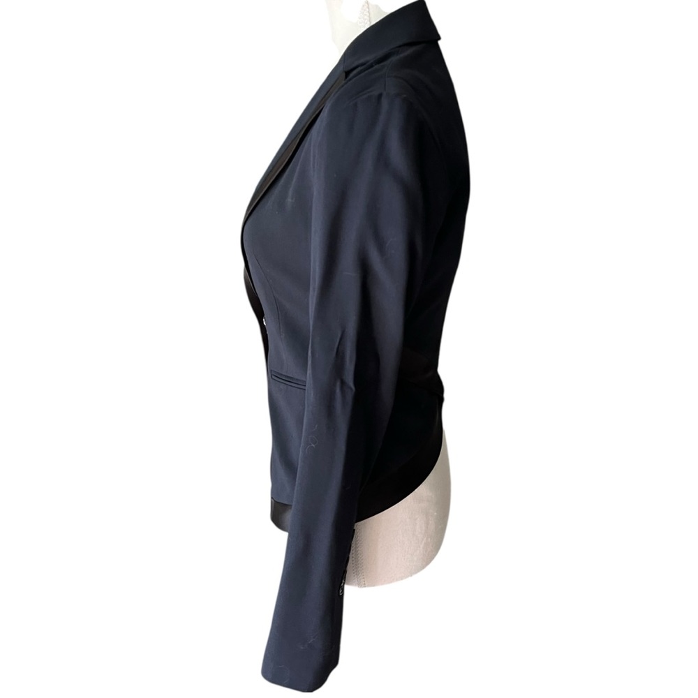BCBGMaxAzria Navy Black Satin-Trim‎ Blazer Size XXS Business Casual Office - Picture 3 of 6